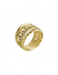 Anillo con Motivo de Eslabones y Zirconitas plata