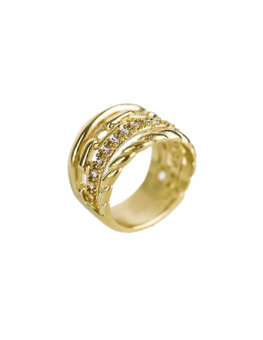 Anillo con Motivo de Eslabones y Zirconitas plata