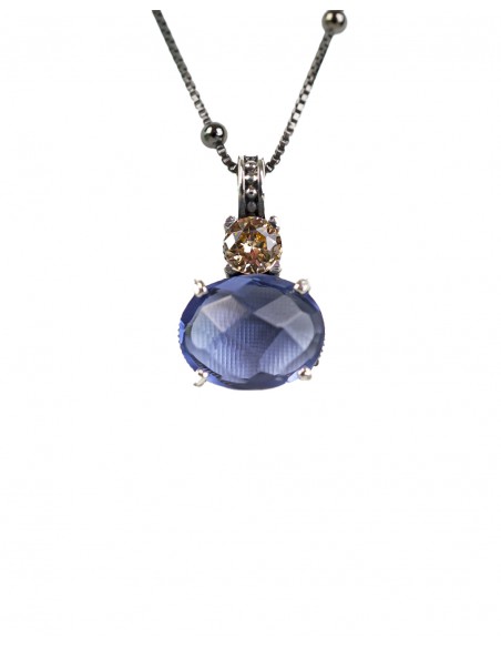 Gargantilla Plata Gema Azul y Cristal Champagne