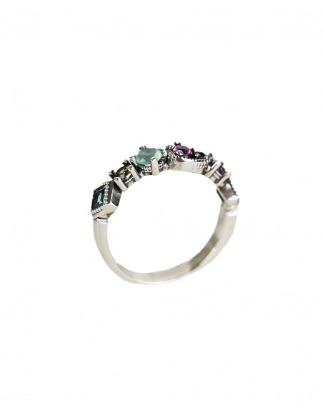Anillo Fino de Plata con Piedras Multicolor