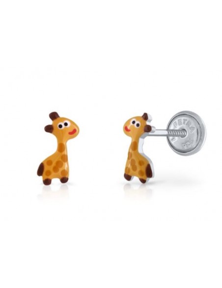 PENDIENTES JIRAFA MARRÓN PLATA DE 1ª LEY