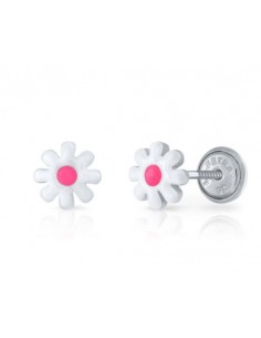 PENDIENTES MARGARITA FUCSIA PLATA DE 1ª LEY