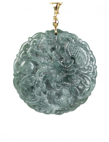Colgante de jade grabado con doble dragón Oro 18k