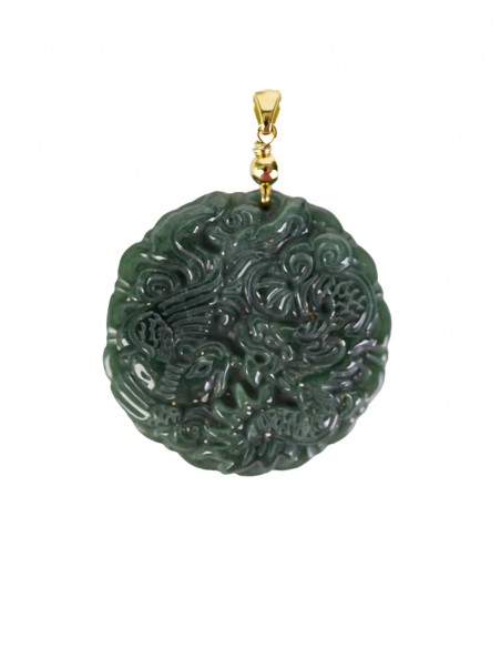 Colgante redondo de jade con dragón y fénix