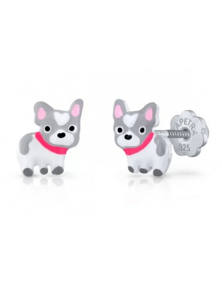 Pendientes Bulldog Baby gris Rosca PLATA DE 1ª LEY