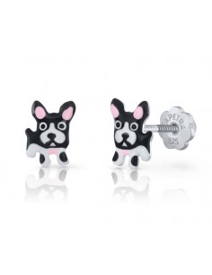 Pendientes Bulldog Baby  negro PLATA DE 1ª LEY