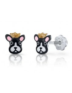 Pendientes Bulldog encantada negro PLATA DE 1ª LEY