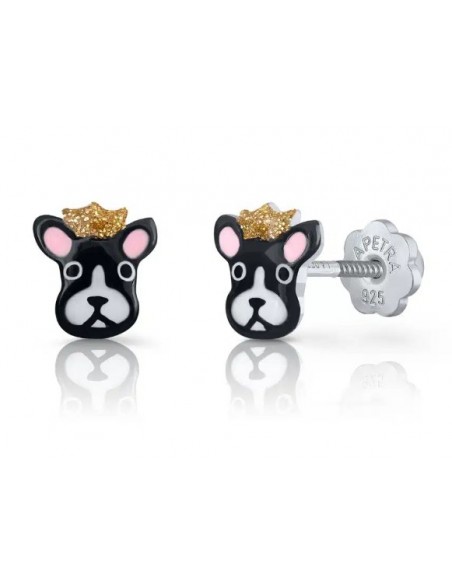 Pendientes Bulldog encantada negro PLATA DE 1ª LEY