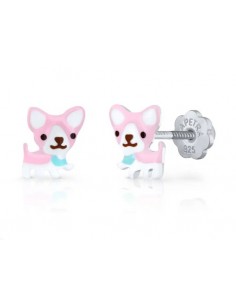 Pendientes chihuahua Pía rosa  PLATA DE 1ª LEY
