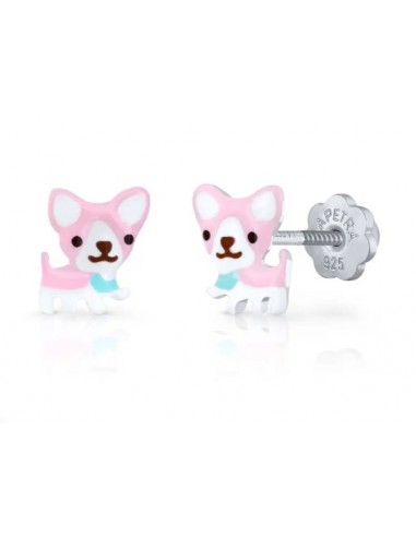 Pendientes chihuahua Pía rosa  PLATA DE 1ª LEY