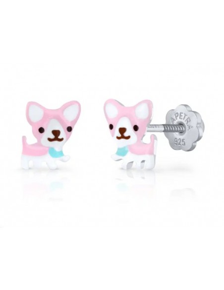 Pendientes chihuahua Pía rosa  PLATA DE 1ª LEY