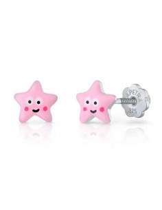 Pendientes estrella ojos rosa PLATA DE 1ª LEY