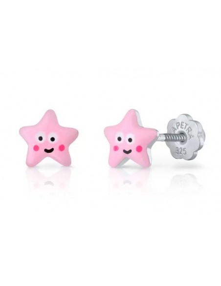 Pendientes estrella ojos rosa PLATA DE 1ª LEY