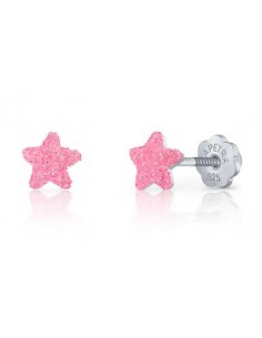 Pendientes estrella purpurina rosa PLATA DE 1ª LEY