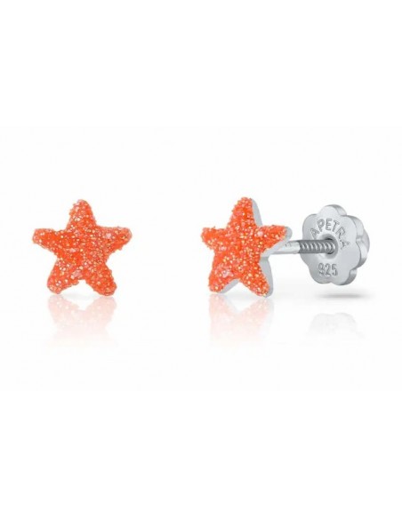 Pendientes estrella purpurina naranja PLATA