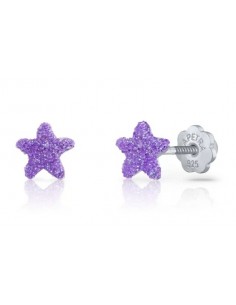 Pendientes estrella purpurina lila PLATA