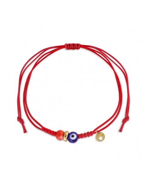 PULSERA MACRAME OJO TURCO CORAL ORO DE 18K