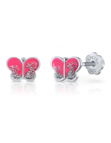 Pendientes mariposa fucsia PLATA 1ª ley