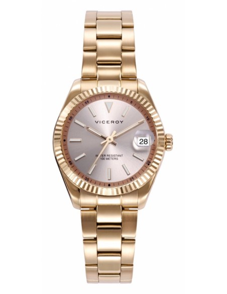 Reloj Viceroy dorado para mujer con calendario y esfera nácar
