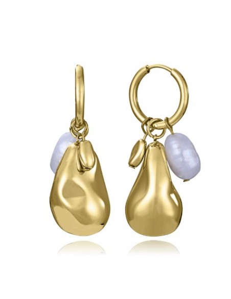 Pendientes dorados con perlas y charms orgánicos