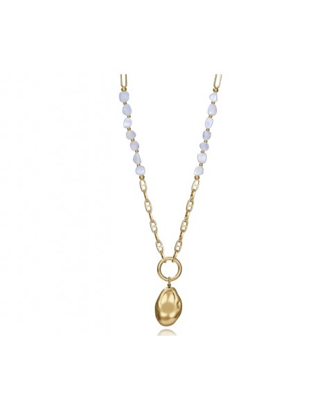 Gargantilla de mujer con cadena dorada, perlas blancas y colgante en forma de gota