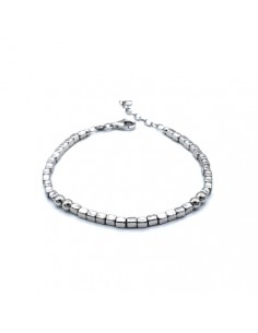 Pulsera plata con cuentas cuadradas y bolas lisas