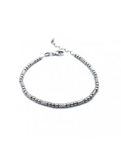 Pulsera de plata con bolas lisas y estriadas