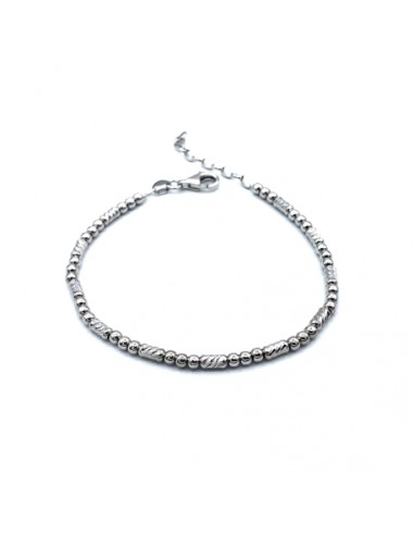 Pulsera de plata con bolas lisas y estriadas