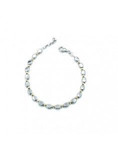 Pulsera de plata bicolor con óvalos y detalles dor