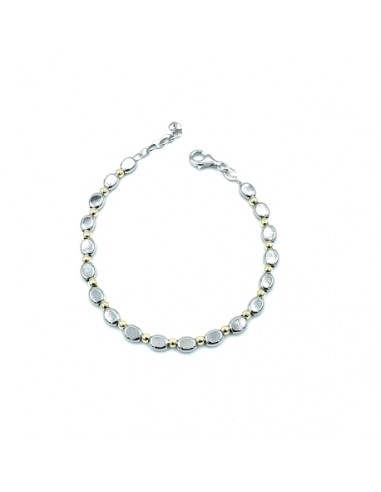 Pulsera de plata bicolor con óvalos y detalles dor