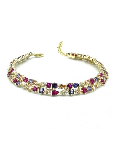 PULSERAS PLATA PIEDRAS COLOR BAÑO ORO