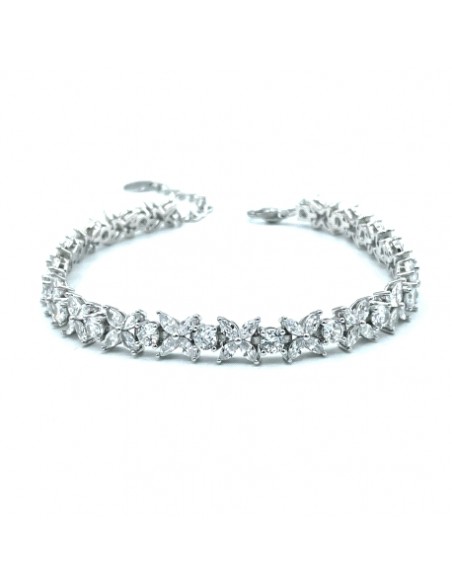 Pulsera de plata con flores de circonitas