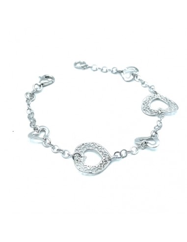 Pulsera de plata con corazones calados