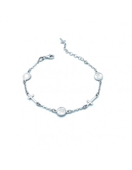 Pulsera de plata con cruces y medallas