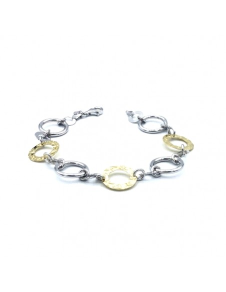 Pulsera de plata bicolor con eslabones texturizado