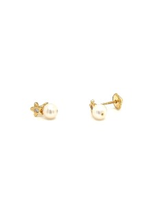 PENDIENTES ESTRELLA PERLA ROSCA ORO DE 18K