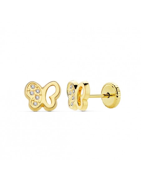 18K PENDIENTES BEBÉ ORO MARIPOSA CIRCONITA 7X6MM
