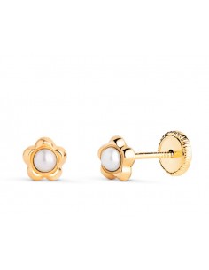 18K PENDIENTES ORO AMARILLO FLOR CON PERLAS