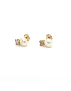 PENDIENTES PERLA ROSCA ZN ORO DE 18K