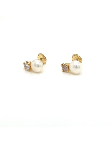 PENDIENTES PERLA ROSCA ZN ORO DE 18K