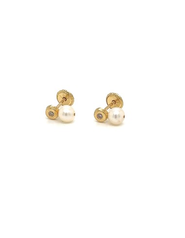 PENDIENTES BOLITA PERLA ROSCA ZN ORO DE 18K