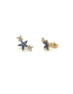 PENDIENTES FLORES AZULES ZN ORO DE 18K