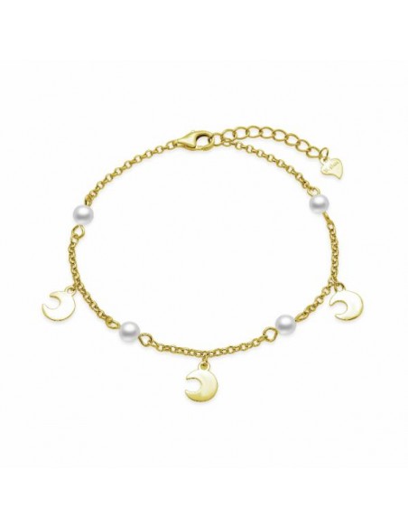 pulsera de plata chapada con lunas y perlas