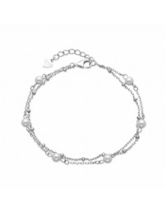 Pulsera de plata con perlas y doble cadena 