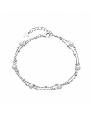 Pulsera de plata con perlas y doble cadena 