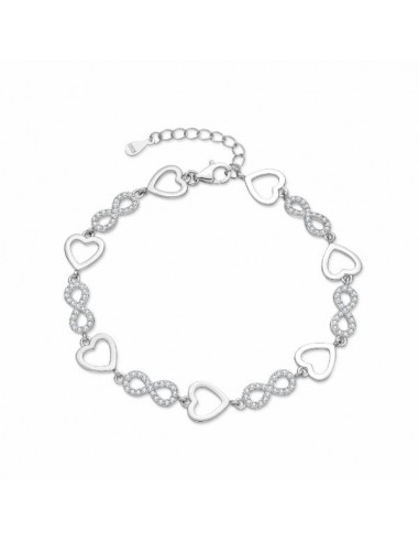Pulsera de plata con corazones e infinitos