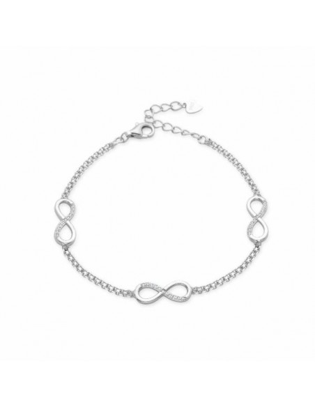 Pulsera de plata símbolos de infinito y circonitas