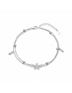Pulsera de plata con flor central para mujer