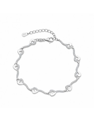 Pulsera de plata con corazones y circonitas