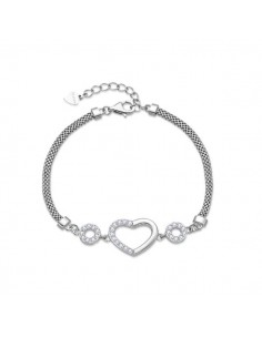 Pulsera de plata con corazón central y circonitas